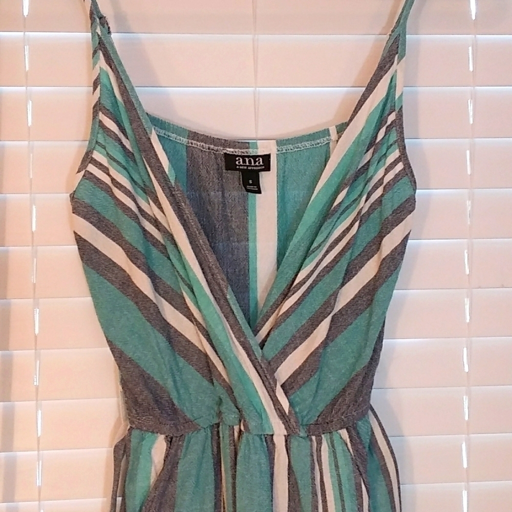 A.n.a Boho Strip Linen Blend Green White Spaghetti Strap Jumpsuit Romper Size S - Picture 10 of 11